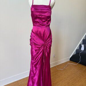 Formal Magenta Satin Bridesmaid Cocktail Gown dress, SIZE 8